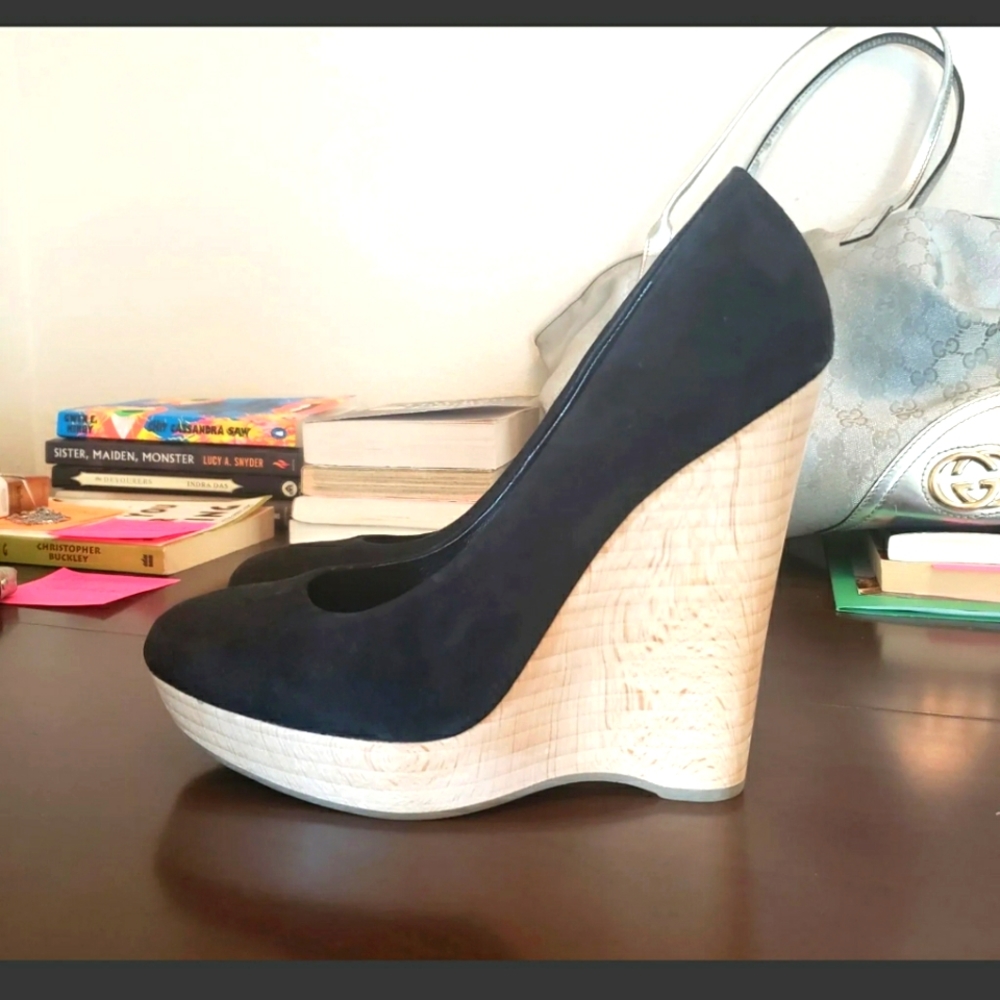 SOLD YSL SAINT LAURENT PARIS Maryna 105 Wedge Pumps Suede Heels Authentic
